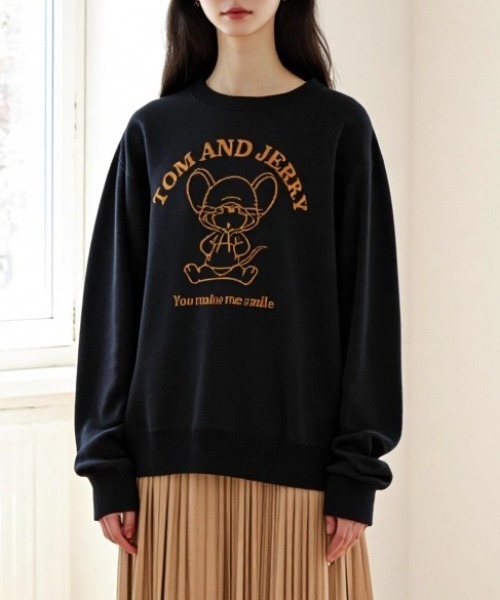 Tom＆Jerry（トムアンドジェリー）の「2025AW Tom and Jerry/トムとジェリー オーバーサイズ ジャガード刺繍ニット レディース メンズ（ニット/セーター・レディース・ホワイト系その他/ベージュ/スミクロ/ネイビー/ブルー系その他/サックスブルー/オフホワイト/ブラック系その他・M/L/LL）」の13枚目の写真