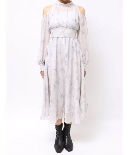 MERCURYDUO(マーキュリーデュオ)の「花柄バックレースアップロングスリーブワンピース(ワンピース・レディース・グリーン/ライトグレー・MEDIUM/SMALL)」の4枚目の写真
