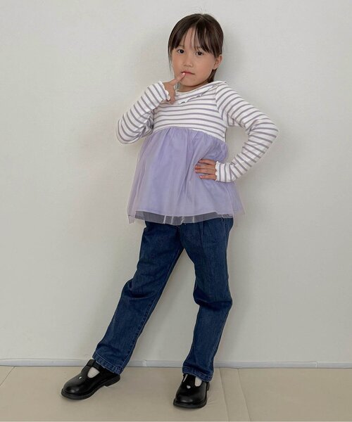 apres les cours（アプレレクール）の「【ストレート】ハートポケットきゅんパンツ_ジュニア対応（その他パンツ・キッズ・ブルー/チェック/ピンク・100/80/110/90/130/140/120）」の7枚目の写真