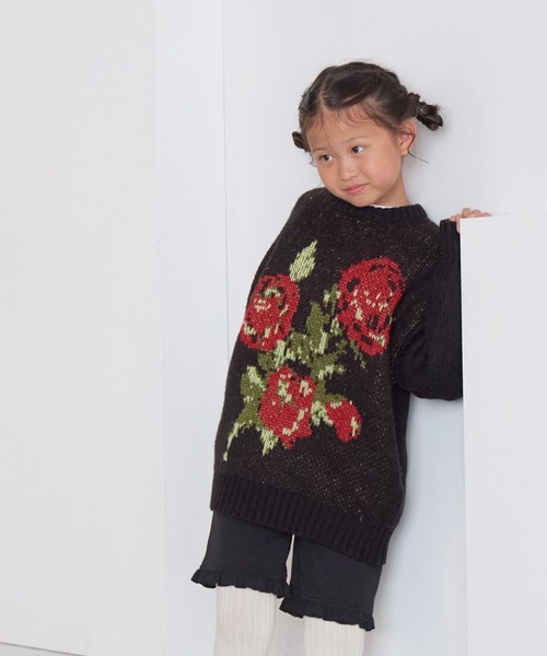 LOWRYS FARM（ローリーズファーム）の「アソートガラニットプルオーバー　 591608（ニット/セーター・キッズ・ブラック/ブラック×ホワイト・150cm/130cm/110cm）」の2枚目の写真