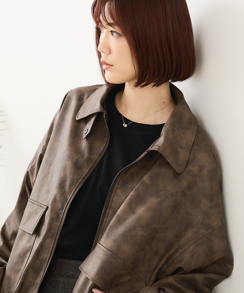 フォートポイント（FORT POINT）/【fort point】ムラ染め フェイクレザー オーバーサイズ ブルゾン セール】【fort point/フォートポイント】ムラ染め フェイクレザー