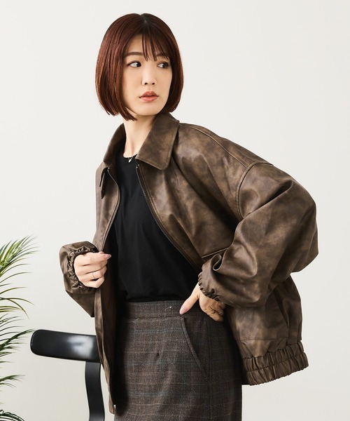 fort point(フォーポイント)の「【fort point/フォートポイント】ムラ染め フェイクレザー オーバーサイズ ブルゾン(ブルゾン・レディース・ブラウン/ブラック・FREE)」の18枚目の写真