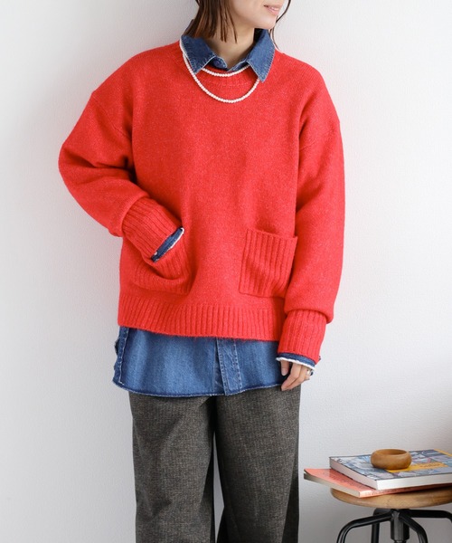 cepo(セポ)の「ウール混ポケットニットプルオーバー(ニット/セーター・レディース・レッド/チャコール/オフホワイト/カーキ・M)」の4枚目の写真