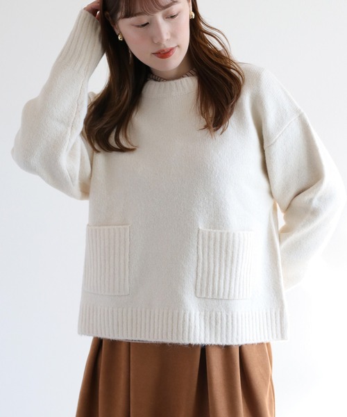 cepo(セポ)の「ウール混ポケットニットプルオーバー(ニット/セーター・レディース・レッド/チャコール/オフホワイト/カーキ・M)」の1枚目の写真