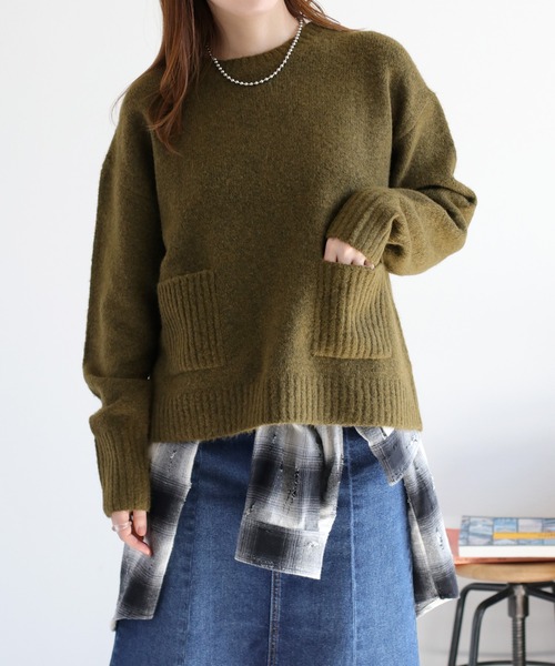 cepo(セポ)の「ウール混ポケットニットプルオーバー(ニット/セーター・レディース・レッド/チャコール/オフホワイト/カーキ・M)」の3枚目の写真