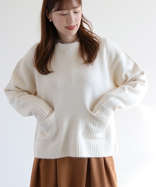 cepo(セポ)の「ウール混ポケットニットプルオーバー(ニット/セーター・レディース・レッド/チャコール/オフホワイト/カーキ・M)」の11枚目の写真