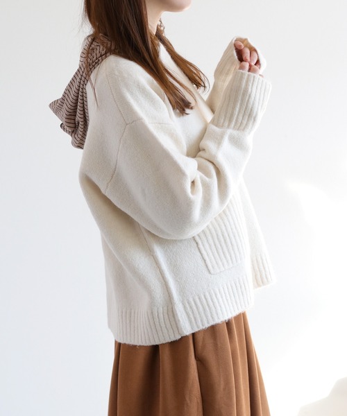 cepo(セポ)の「ウール混ポケットニットプルオーバー(ニット/セーター・レディース・レッド/チャコール/オフホワイト/カーキ・M)」の13枚目の写真