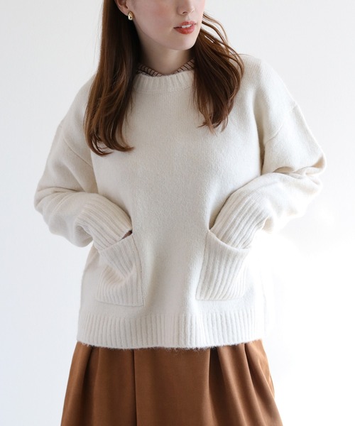 cepo(セポ)の「ウール混ポケットニットプルオーバー(ニット/セーター・レディース・レッド/チャコール/オフホワイト/カーキ・M)」の16枚目の写真