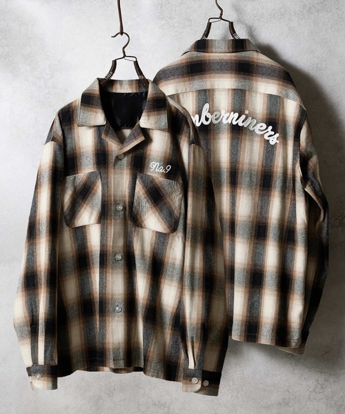 NUMBER (N)INE(ナンバーナイン)の「COTTON OMBRE PLAID FLANNEL EMBROIDERY BACK LOGO OPEN COLLAR SHIRT / コットン オンブレー チェック 刺繍 バック ロゴ オープンカラー シャツ(シャツ/ブラウス・メンズ・ベージュ/グレー・2/3/4)」の1枚目の写真