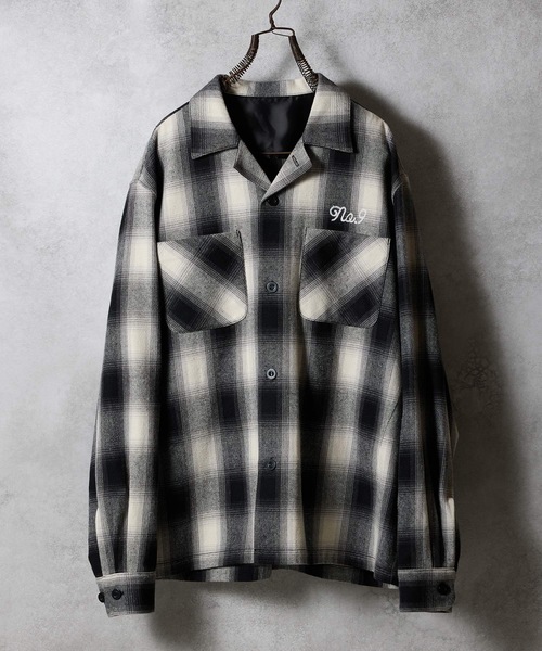 NUMBER (N)INE(ナンバーナイン)の「COTTON OMBRE PLAID FLANNEL EMBROIDERY BACK LOGO OPEN COLLAR SHIRT / コットン オンブレー チェック 刺繍 バック ロゴ オープンカラー シャツ(シャツ/ブラウス・メンズ・ベージュ/グレー・2/3/4)」の3枚目の写真
