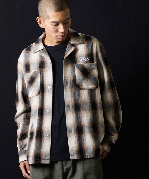 NUMBER (N)INE(ナンバーナイン)の「COTTON OMBRE PLAID FLANNEL EMBROIDERY BACK LOGO OPEN COLLAR SHIRT / コットン オンブレー チェック 刺繍 バック ロゴ オープンカラー シャツ(シャツ/ブラウス・メンズ・ベージュ/グレー・2/3/4)」の21枚目の写真