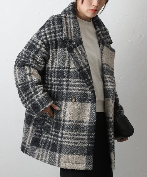 COLONY 2139(コロニートゥーワンスリーナイン)の「チェックダブルテーラードジャケットコート(その他アウター・レディース・ブラック/モカ/ネイビー・FREE)」の1枚目の写真