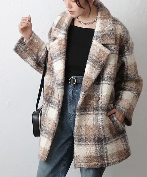 COLONY 2139(コロニートゥーワンスリーナイン)の「チェックダブルテーラードジャケットコート(その他アウター・レディース・ブラック/モカ/ネイビー・FREE)」の3枚目の写真