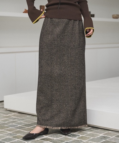 AIC.（エーアイシー）の「ツイードロングスカート/セットアップ可能（スカート・レディース・ブラウン/ブラック・FREE）」の2枚目の写真