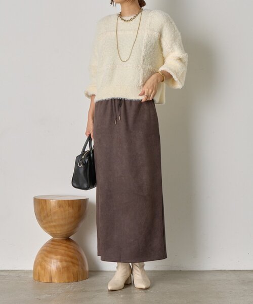 Jena espace merveilleux（ジェナ　エスパスメルヴェイユ）の「【一枚で決まる】チェック柄シャギーニット（ニット/セーター・レディース・ブラック/グレー/オフホワイト・FREE）」の13枚目の写真