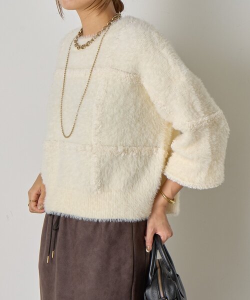 Jena espace merveilleux（ジェナ　エスパスメルヴェイユ）の「【一枚で決まる】チェック柄シャギーニット（ニット/セーター・レディース・ブラック/グレー/オフホワイト・FREE）」の22枚目の写真