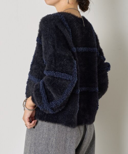 Jena espace merveilleux（ジェナ　エスパスメルヴェイユ）の「【一枚で決まる】チェック柄シャギーニット（ニット/セーター・レディース・ブラック/グレー/オフホワイト・FREE）」の4枚目の写真