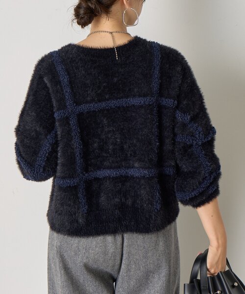 Jena espace merveilleux（ジェナ　エスパスメルヴェイユ）の「【一枚で決まる】チェック柄シャギーニット（ニット/セーター・レディース・ブラック/グレー/オフホワイト・FREE）」の12枚目の写真