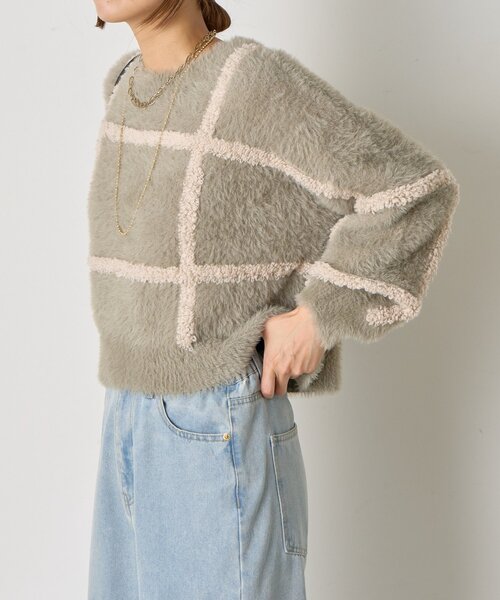 Jena espace merveilleux（ジェナ　エスパスメルヴェイユ）の「【一枚で決まる】チェック柄シャギーニット（ニット/セーター・レディース・ブラック/グレー/オフホワイト・FREE）」の6枚目の写真