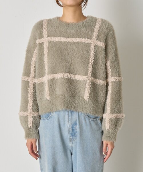 Jena espace merveilleux（ジェナ　エスパスメルヴェイユ）の「【一枚で決まる】チェック柄シャギーニット（ニット/セーター・レディース・ブラック/グレー/オフホワイト・FREE）」の15枚目の写真