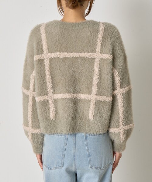 Jena espace merveilleux（ジェナ　エスパスメルヴェイユ）の「【一枚で決まる】チェック柄シャギーニット（ニット/セーター・レディース・ブラック/グレー/オフホワイト・FREE）」の21枚目の写真