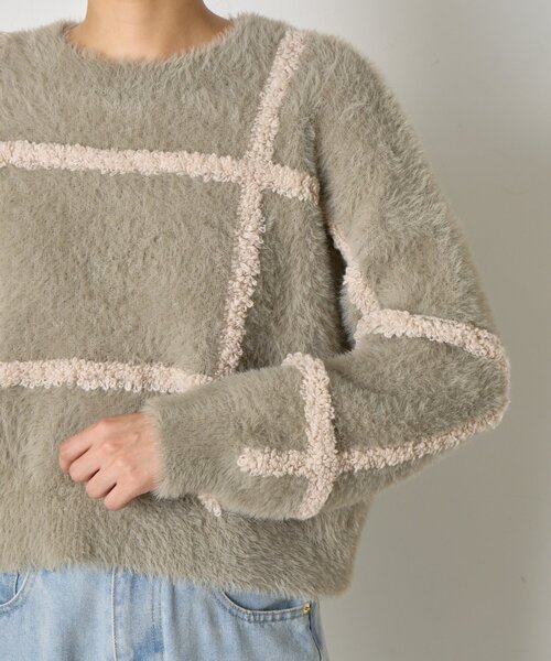 Jena espace merveilleux（ジェナ　エスパスメルヴェイユ）の「【一枚で決まる】チェック柄シャギーニット（ニット/セーター・レディース・ブラック/グレー/オフホワイト・FREE）」の5枚目の写真