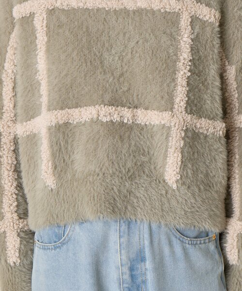 Jena espace merveilleux（ジェナ　エスパスメルヴェイユ）の「【一枚で決まる】チェック柄シャギーニット（ニット/セーター・レディース・ブラック/グレー/オフホワイト・FREE）」の11枚目の写真