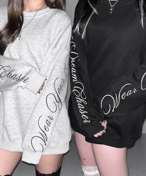 me+em select(ミームセレクト)の「【 2color 】レタリングロゴ刺繍スウェットプルオーバー / lettering logo embroidery sweat pullover(スウェット・レディース・ブラック/グレー・FREE)」の7枚目の写真