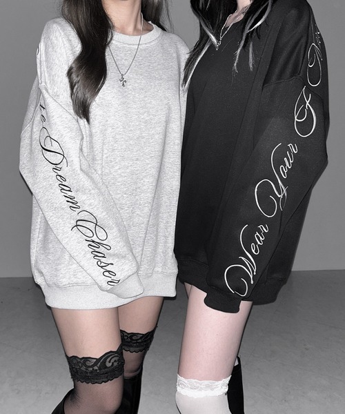 me+em select(ミームセレクト)の「【 2color 】レタリングロゴ刺繍スウェットプルオーバー / lettering logo embroidery sweat pullover(スウェット・レディース・ブラック/グレー・FREE)」の5枚目の写真