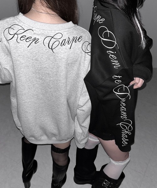 me+em select(ミームセレクト)の「【 2color 】レタリングロゴ刺繍スウェットプルオーバー / lettering logo embroidery sweat pullover(スウェット・レディース・ブラック/グレー・FREE)」の8枚目の写真