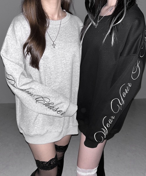 me+em select(ミームセレクト)の「【 2color 】レタリングロゴ刺繍スウェットプルオーバー / lettering logo embroidery sweat pullover(スウェット・レディース・ブラック/グレー・FREE)」の9枚目の写真