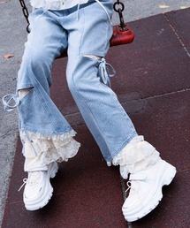 レース付スリット×リボンパンツ