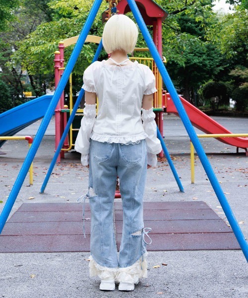 axes femme（アクシーズファム）の「レース付スリット×リボンパンツ（その他パンツ・レディース・カーキ/ケミカルウォッシュ・FREE）」の4枚目の写真