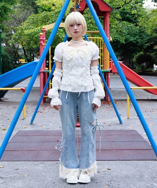 axes femme（アクシーズファム）の「レース付スリット×リボンパンツ（その他パンツ・レディース・カーキ/ケミカルウォッシュ・FREE）」の5枚目の写真