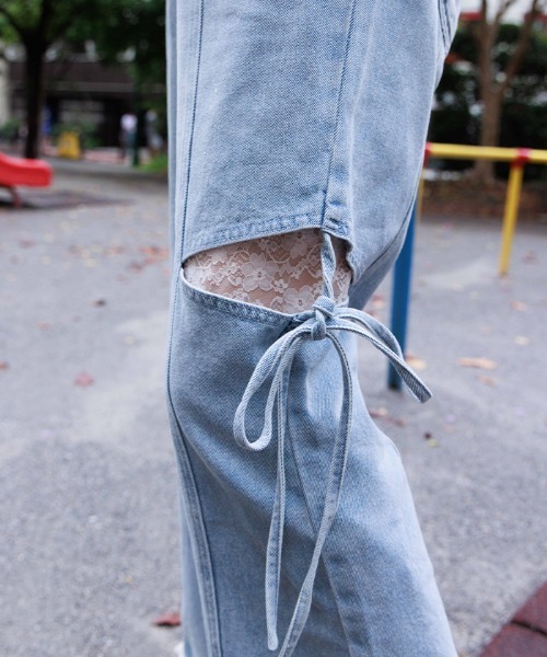 axes femme（アクシーズファム）の「レース付スリット×リボンパンツ（その他パンツ・レディース・カーキ/ケミカルウォッシュ・FREE）」の6枚目の写真