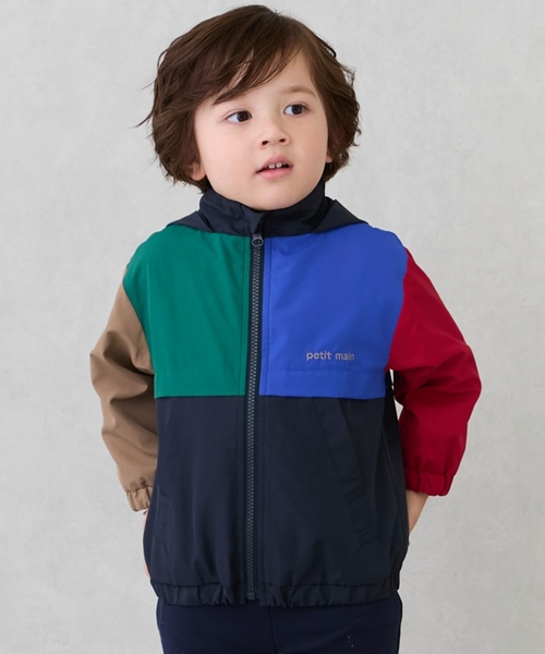 petit main（プティマイン）の「【撥水加工】切替ウィンブレ（ナイロンジャケット・キッズ・アイボリー/カラフル/ネイビー/レインボー・80ｃｍ/110cm/100cm/120cm/130cm/90cm）」の3枚目の写真