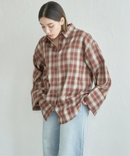 notch.(ノッチ)の「チェックビッグカフスシャツ(シャツ/ブラウス・レディース・レッド/ブラウン/ブルー・M)」の14枚目の写真