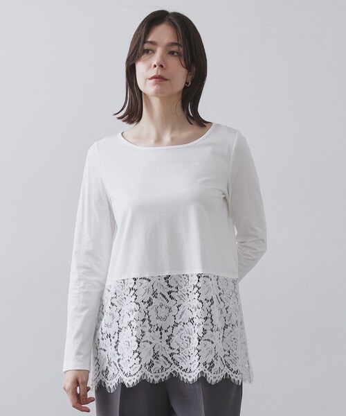 OPAQUE.CLIP（オペークドットクリップ）の「裾レースカットソー【洗濯機OK】（Tシャツ/カットソー・レディース・ホワイト・38/40）」の6枚目の写真