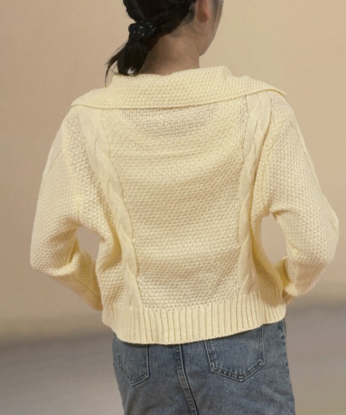 Miniministore（ミニミニストア）の「ケーブル編みニットカーディガン ビッグ襟（カーディガン/ボレロ・レディース・グリーン・FREE）」の10枚目の写真