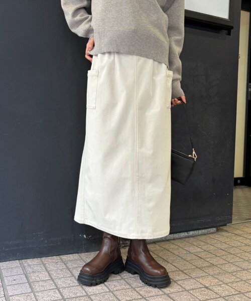 Jena espace merveilleux（ジェナ　エスパスメルヴェイユ）の「【WEB限定】ストレッチキモウナロースカート（スカート・レディース・アイボリー/カーキ/ブラック・FREE）」の2枚目の写真