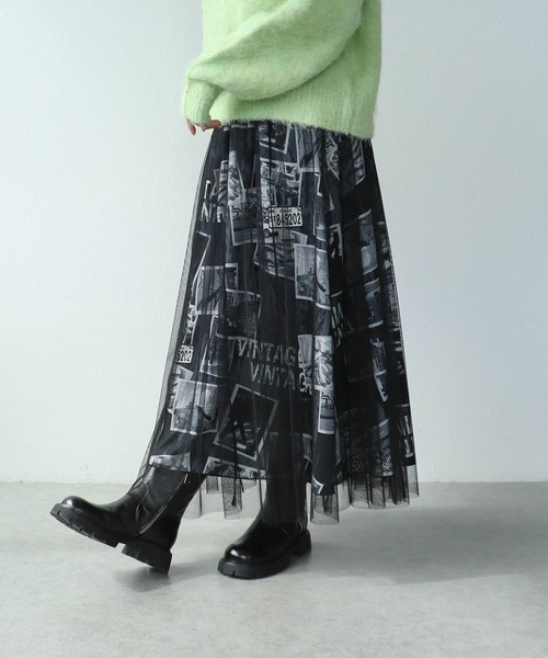 Cepica(セピカ)の「チュール×フォトプリントスカート(スカート・レディース・ブラック・FREE)」の12枚目の写真