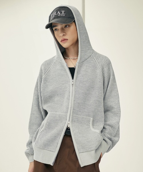 Bleme(ブレム)の「ウール混 ダブルジップ 2トーン ニットパーカー(パーカー・メンズ・グレー/ブラック/ブラウン・M/S/XL/L)」の2枚目の写真