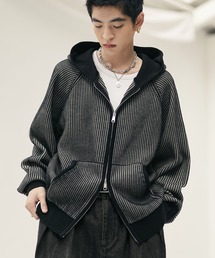 Bleme（ブレム）の「ウール混 ダブルジップ 2トーン ニットパーカー（パーカー）」