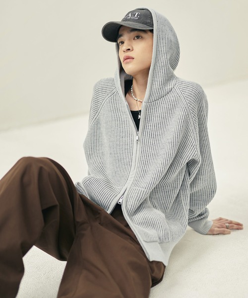 Bleme(ブレム)の「ウール混 ダブルジップ 2トーン ニットパーカー(パーカー・メンズ・グレー/ブラック/ブラウン・M/S/XL/L)」の22枚目の写真