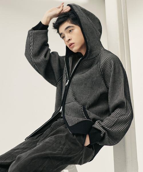 セール】ウール混 ダブルジップ 2トーン ニットパーカー(パーカー セール】ウール混 ダブルジップ 2トーン ニットパーカー(パーカー