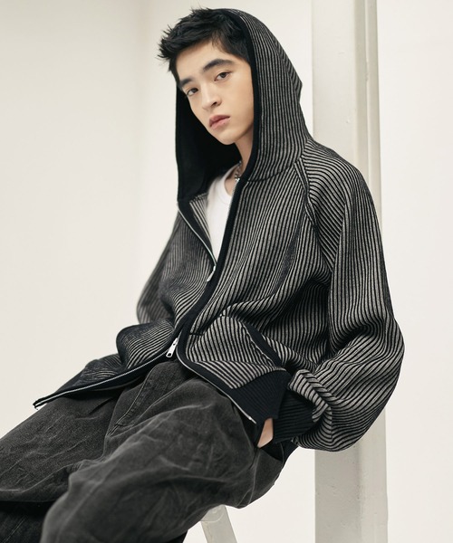 Bleme(ブレム)の「ウール混 ダブルジップ 2トーン ニットパーカー(パーカー・メンズ・グレー/ブラック/ブラウン・M/S/XL/L)」の5枚目の写真