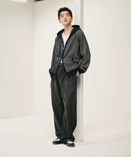 Bleme(ブレム)の「ウール混 ダブルジップ 2トーン ニットパーカー(パーカー・メンズ・グレー/ブラック/ブラウン・M/S/XL/L)」の13枚目の写真