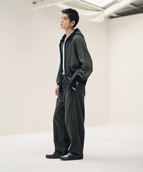 ウール混 ダブルジップ 2トーン ニットパーカー（パーカー）｜Bleme