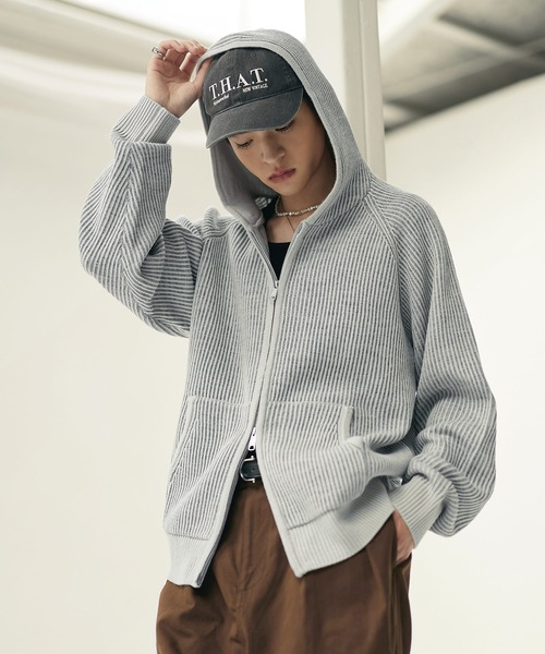 Bleme(ブレム)の「ウール混 ダブルジップ 2トーン ニットパーカー(パーカー・メンズ・グレー/ブラック/ブラウン・M/S/XL/L)」の18枚目の写真