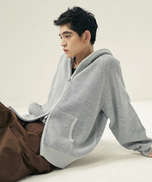 Bleme(ブレム)の「ウール混 ダブルジップ 2トーン ニットパーカー(パーカー・メンズ・グレー/ブラック/ブラウン・M/S/XL/L)」の19枚目の写真